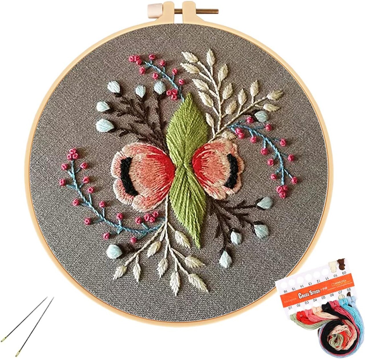 Embroidery Starter Kit for Beginners – Full Stamped Cross Stitch Set with Pre-Printed Cloth, Hoop, and Color Threads
